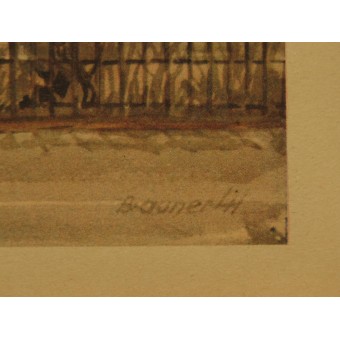 Tysk kyrkogårdsmålning Gefallenendenkmal in Karatschew av Fritz Brauner.. Espenlaub militaria